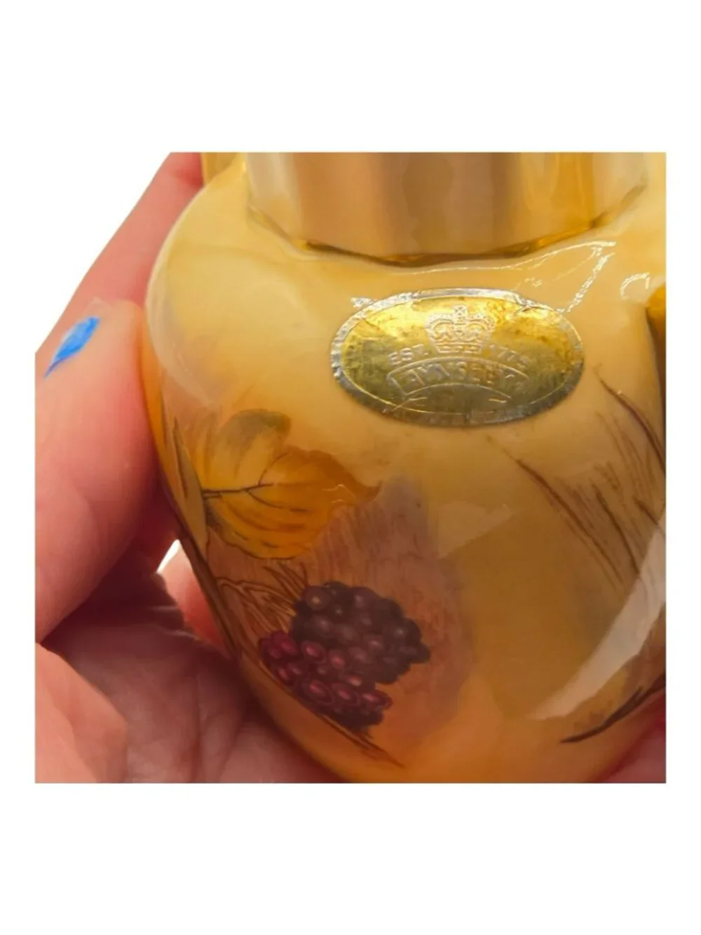 Aynsley Orchard Gold Bone China Hand-Painted Mini Vase Gold Handles Fruit Design